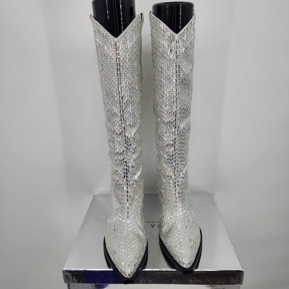 AZALEA WANG Driven Silver Sequin Mirror Tall Western Cowboy Boots 6-10 NWT - Picture 10 of 17